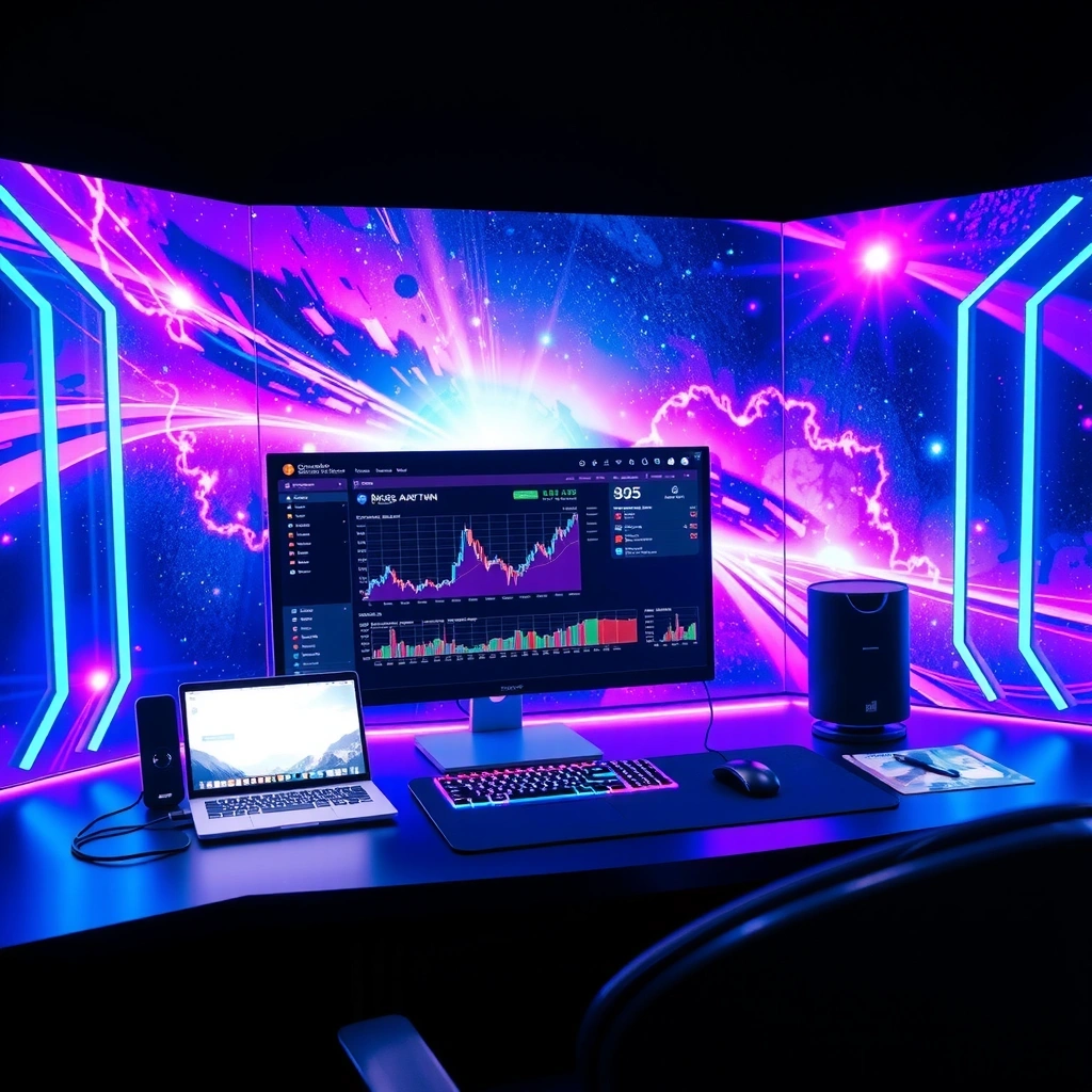 Premium gaming dashboard with neon cosmic interface